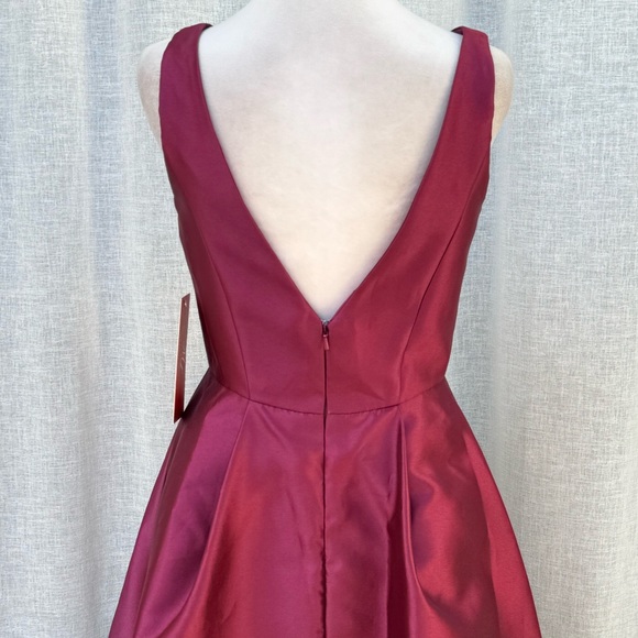 NWT ML Monique Lhuillier burgundy mulberry lace trim high low gown dress - Picture 5 of 13